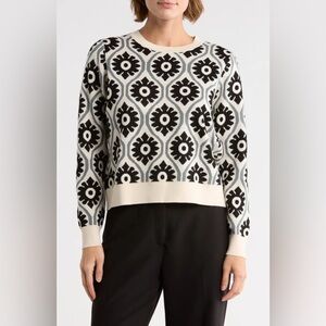 Adrianna Papell Black and Cream Patterned Sweater